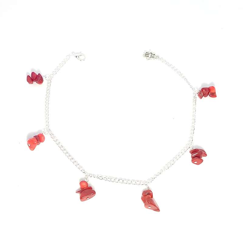 Gemstone Chain Anklet - Red Coral