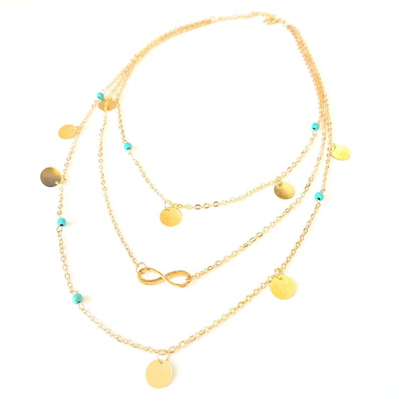 Triple Tier Infinity & Turquoise Layered Necklace Set