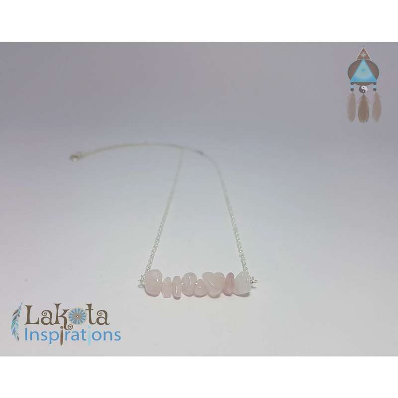 Gemstone Silver Bohemian Necklace - Rose Quartz