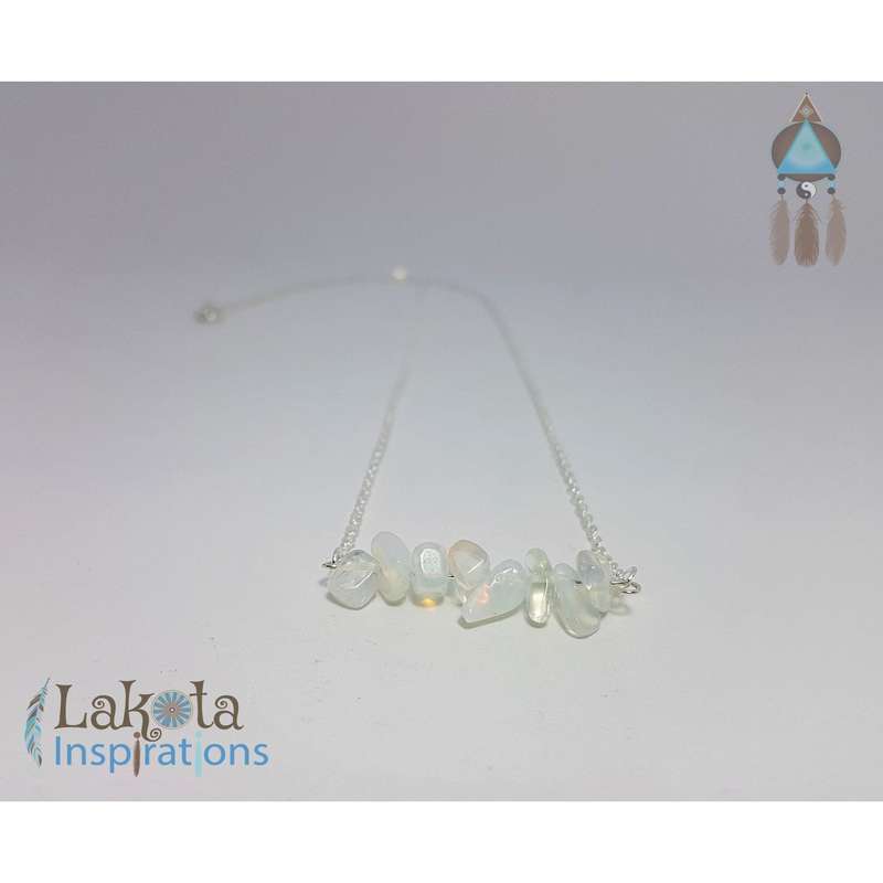Gemstone Silver Bohemian Necklace - Opalite