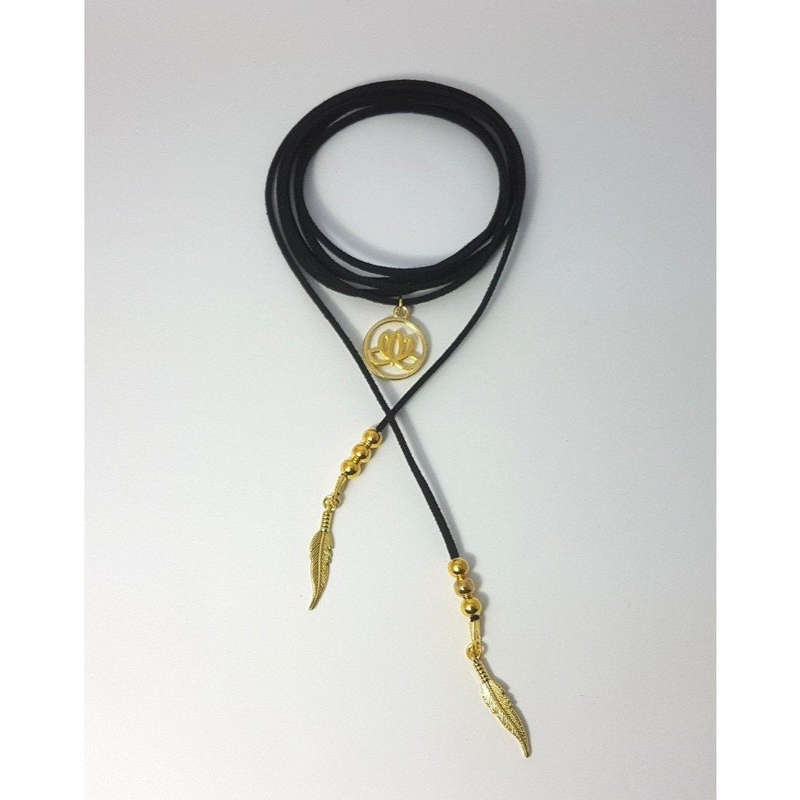 The Sacred Lotus Suede Wrap Choker - Gold
