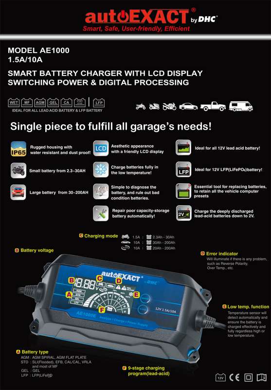 AE1000 | 1.5A/10AMP INTELLIGENT BATTERY CHARGER MAINTAINER