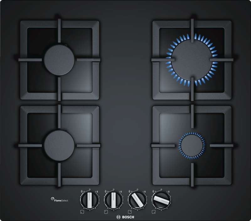 BOSCH GAS HOB 4 PLATE BLACK TEMPERED GLASS 60CM SERIES 6 - PPP6A6B20Z