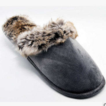 Winter Women Men Warm Indoor Shoes Slippers Leather Plush Cotton - Grey / 13