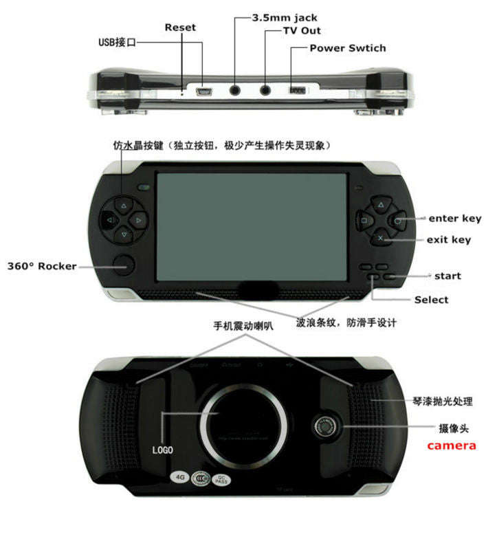 handheld game console real 8GB Memory portable video game built in thousand free games - Black