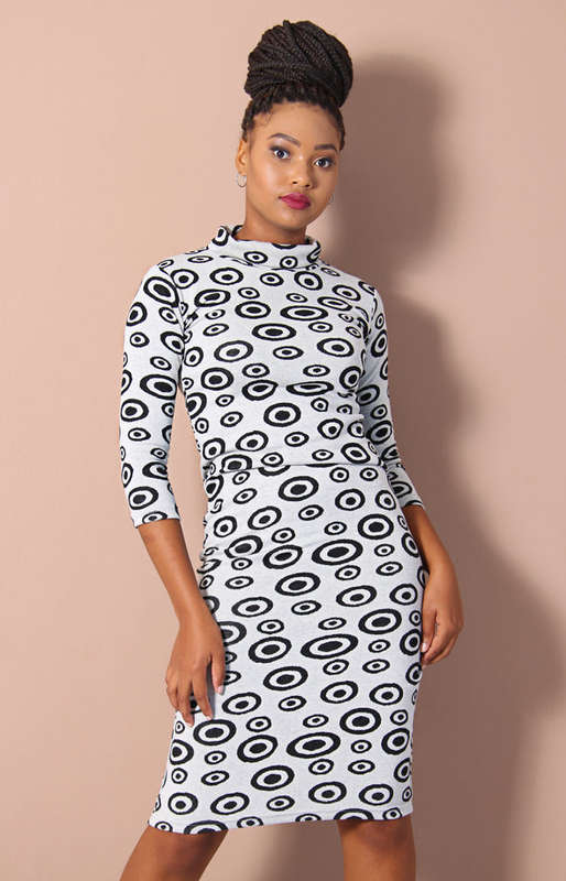 Ladies` Polo Neck Jersey Knit Dress