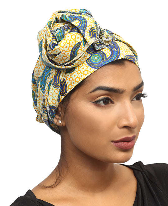 Ladies Ethnic Doek Scarf Traditional Cultural Fashion Cream Blue