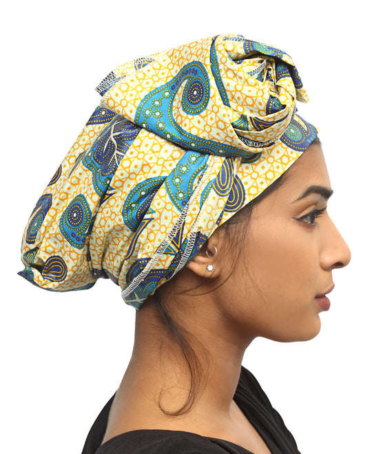 Ladies Ethnic Doek Scarf Traditional Cultural Fashion Cream Blue