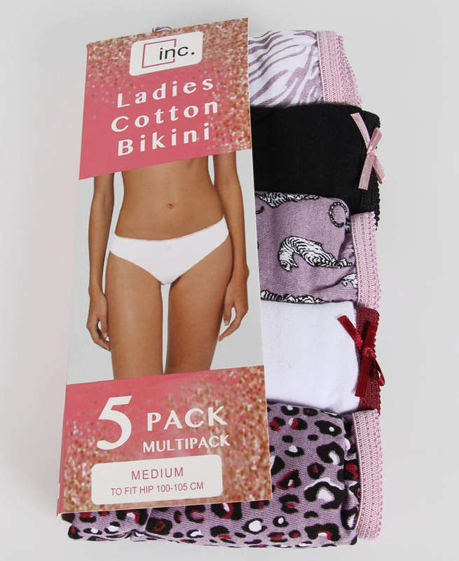 Ladies` 5 Pack Cotton Bikini