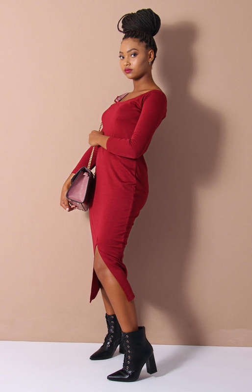 Ladies` Off Shoulder Knit Dress