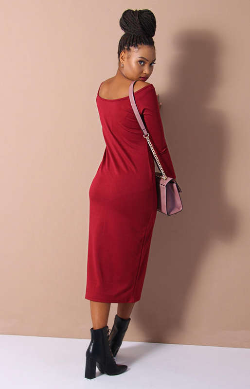 Ladies` Off Shoulder Knit Dress