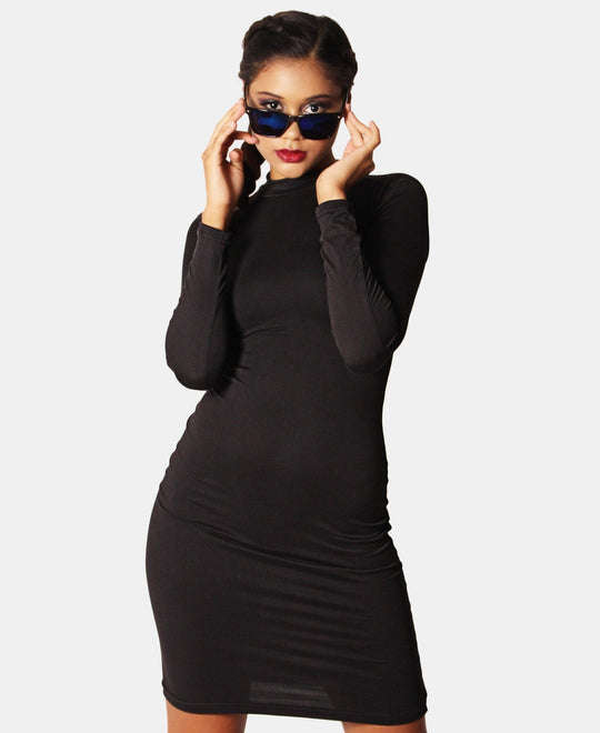 LONG SLEEVE BODYCON DRESS - BLACK