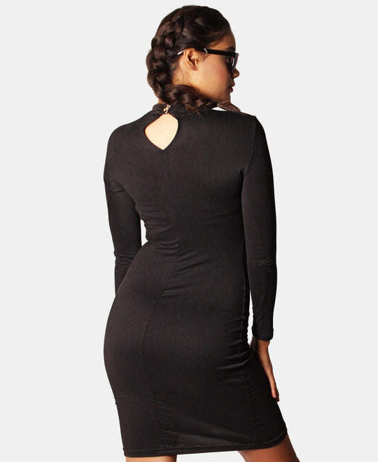 LONG SLEEVE BODYCON DRESS - BLACK