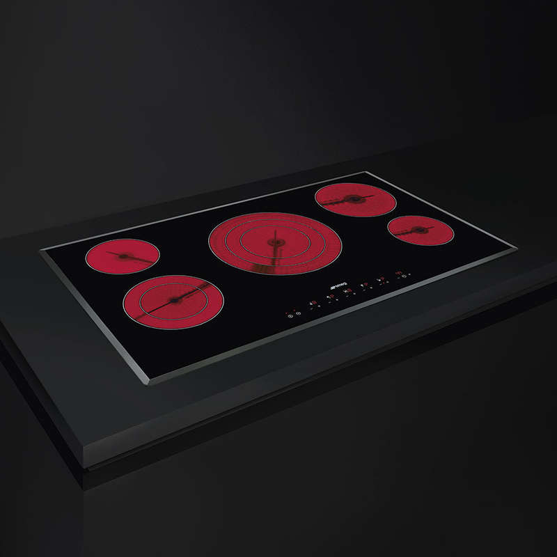 SMEG - 90cm Black Glass with Angled Edge Ceramic Hob