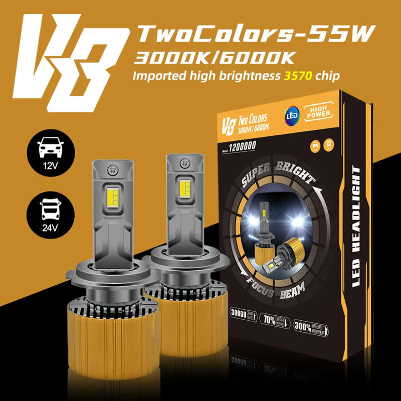  V8 Tri-Colour LED Headlight Bulb  10000 Lumens-H11