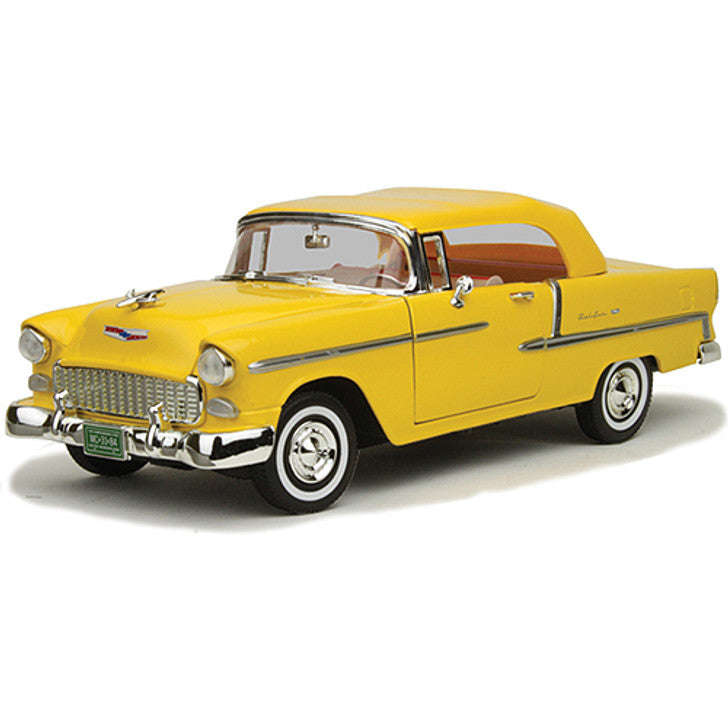 CHEVY BEL AIR CONVERTIBLE W/SOFT TOP YELLOW 1955 1/18, DIECAST CAR, COLLECTABLE CAR.