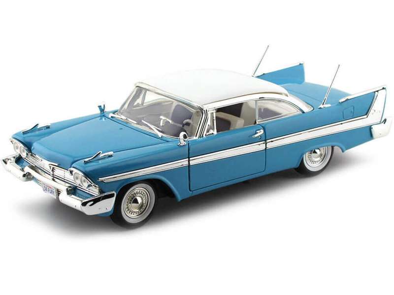 PLYMOUTH FURY LIGHT BLUE W/ WHITE 1958 1/18, DIECAST CAR, COLLECTABLE CAR.
