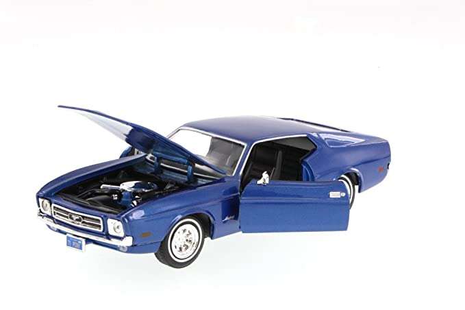 FORD MUSTANG SPORTSROOF MET BLUE 1971 1/24, DIECAST CAR, COLLECTABLE CAR.