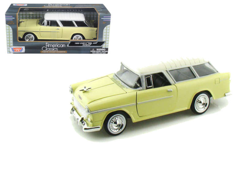 CHEVY BEL AIR NOMAD LIGHT YELLOW 1955 1/24, DIECAST CAR, COLLECTABLE CAR.