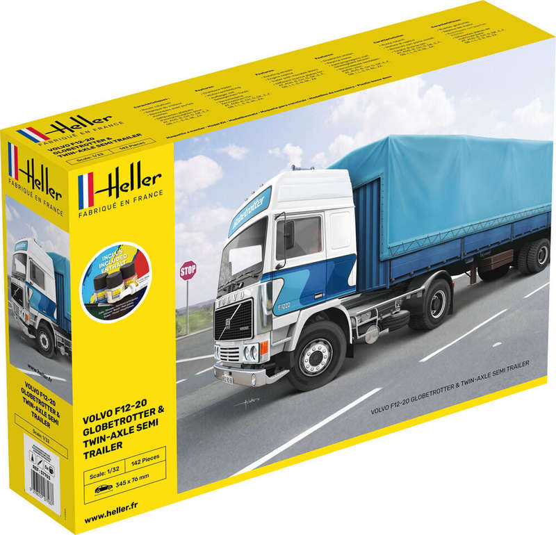 VOLVO F12-20 Globetrotter & Twin-Axle Semi trailer 1/32 STARTER KIT, PLASTIC SCALE MODEL