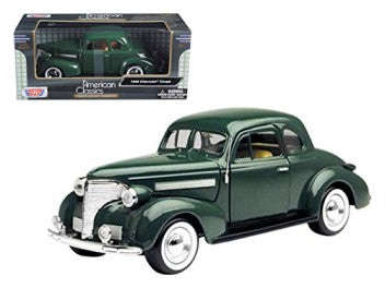 CHEVROLET COUPE GREEN 1939 1/24, DIECAST CAR, COLLECTABLE CAR.