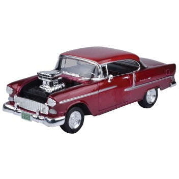 CHEVY BEL AIR ACOUPE W/SUPERCHARGER RED 1955 1/18, DIECAST CAR, COLLECTABLE CAR.