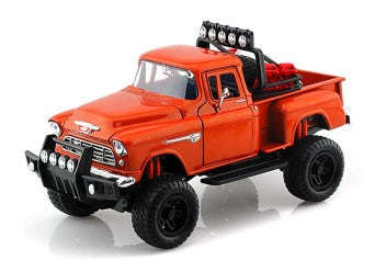 CHEVY 5100 STEPSIDE OFF ROAD ORANGE 1955 1/24, DIECAST CAR, COLLECTABLE CAR.
