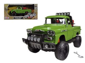 CHEVY APACHE FLEETSIDE PICKUP OFF ROAD GREEN 1958 1/24, DIECAST CAR, COLLECTABLE CAR.