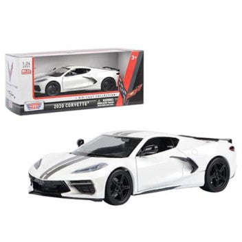 CHEV CORVETTE C8 WHITE 2020 1/24, DIECAST CAR, COLLECTABLE CAR.