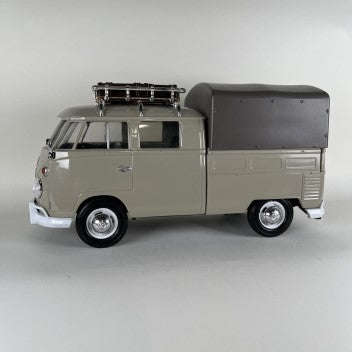 VW TYPE 2 (T1) PU/ROOF RACK/SUITCASE/TARP GREY 1/24, DIECAST CAR, COLLECTABLE CAR.