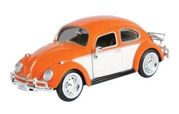 VOLKSWAGEN BEETLE W/ REAR RACK ORANGE 1966 1/24, DIECAST CAR, COLLECTABLE CAR.