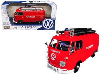 VOLKSWAGEN TYPE 2 (T1) - FIRE TRUCK RED 1/24, DIECAST CAR, COLLECTABLE CAR.