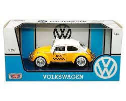 VOLKSWAGEN BEETLE TAXI YELLOW/WHITE 1966 1/24, DIECAST CAR, COLLECTABLE CAR.