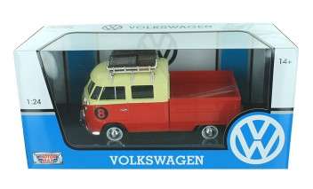 VOLKSWAGEN TYPE 2 T1 PICKUP NO. 8 W/ ROOF RACK YELLOW/RE, DIECAST CAR, COLLECTABLE CAR.