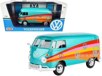 VOLKSWAGEN TYPE 2 T1 DELIVERY VAN PEACE MET GREEN 1/24, DIECAST CAR, COLLECTABLE CAR.