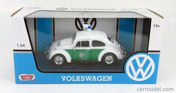 VOLKSWAGEN BEETLE GERMAN POLICE WHITE 1966 1/24, DIECAST CAR, COLLECTABLE CAR.