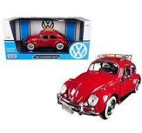 VOLKSWAGEN BEETLE WITH ROOF RACK BURGANDY 1966 1/24, DIECAST CAR, COLLECTABLE CAR.
