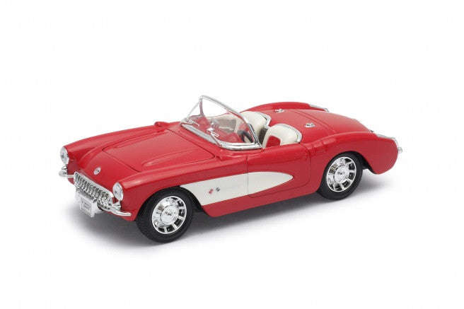 1:24 CHEVROLET CORVETTE RED/WHITE 1957 DIECAST, DIECAST CAR, COLLECTABLE CAR.