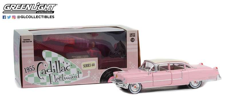 CADILLAC FLEETWOOD S60 PINK/WHTE 1955 1/24, DIECAST COLLECTABLES