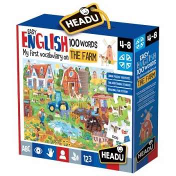 EASY ENGLISH 100 WORDS FARM EDUCTIONAL PUZZLE, TEACHER HOMESCHOOL SUPPLIES;  TODDLER LEARNING TOY...
