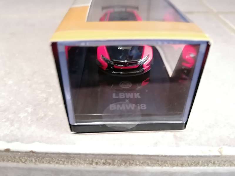 BMW LIBERTY WALK I8 HOT PINK BLACK ACCENT 1/64 DIECAST, DIECAST CAR, COLLECTABLE CAR.