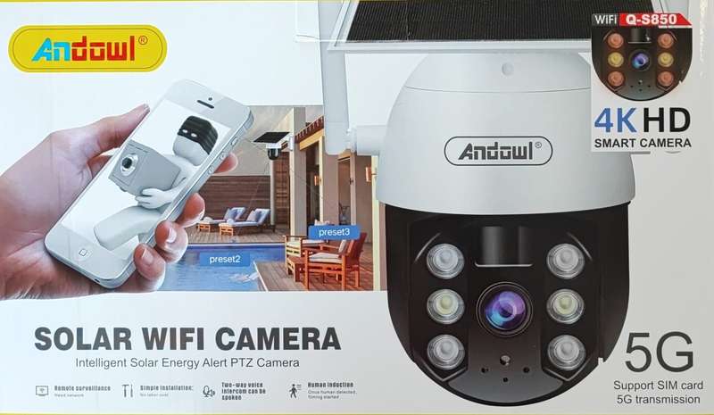 Andowl Q-S850 Solar 4K HD Wifi/4G Outdoor Smart IP PTZ Camera for iPhone