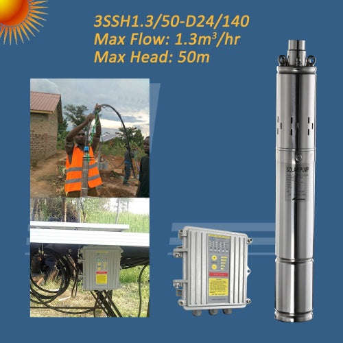 Solar Borehole Pump | 24V | 50m Max Head | Pumps 1300 L/H | 140W