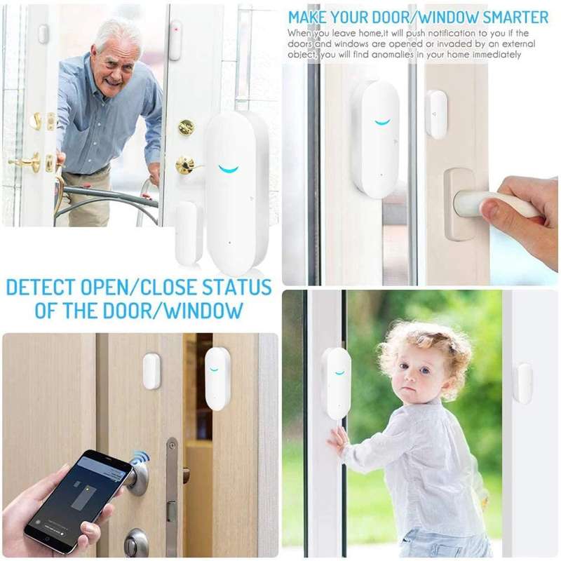 WiFi Wireless Door Window Sensor,TUYA Smart Alarm, Home Security Alarm System, Compatible with Al...