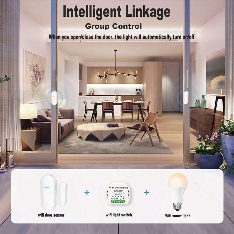 WiFi Wireless Door Window Sensor,TUYA Smart Alarm, Home Security Alarm System, Compatible with Al...