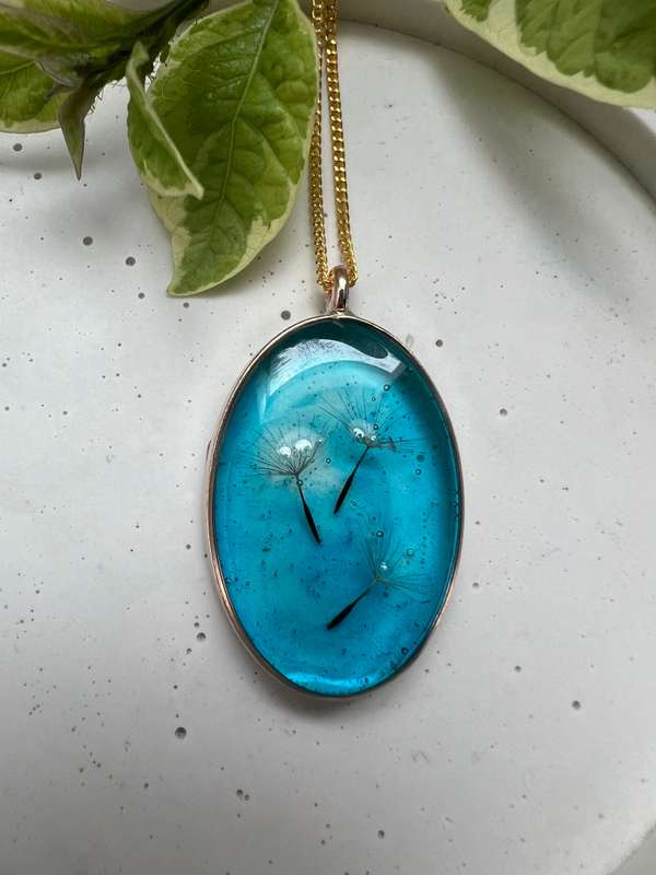 Real Dandelion Framed in Water drop effect Resin jewelry