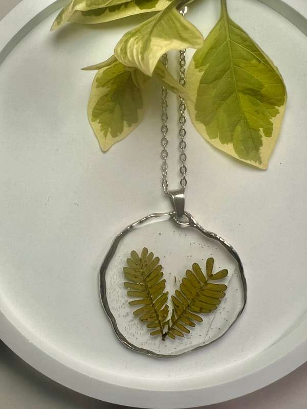 Petite Leaf in silver Frame Resin Jewelry