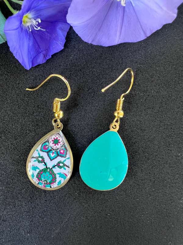 Double Sided Blue Paisley earrings