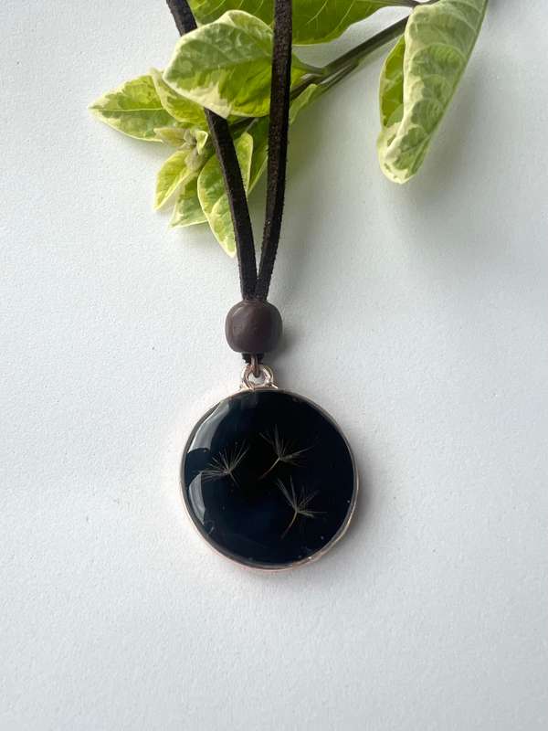 Real Dandelion Necklace in Black Setting Resin jewellery