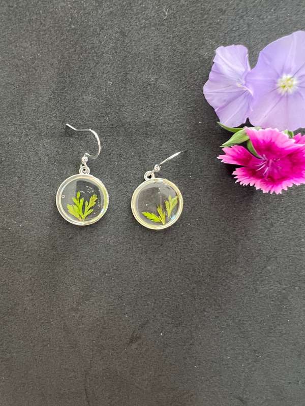 Petite Leaf in silver Frame Resin Jewelry